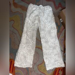 Mesura Pull-On Textured Cream Knit Wide-Leg Pants